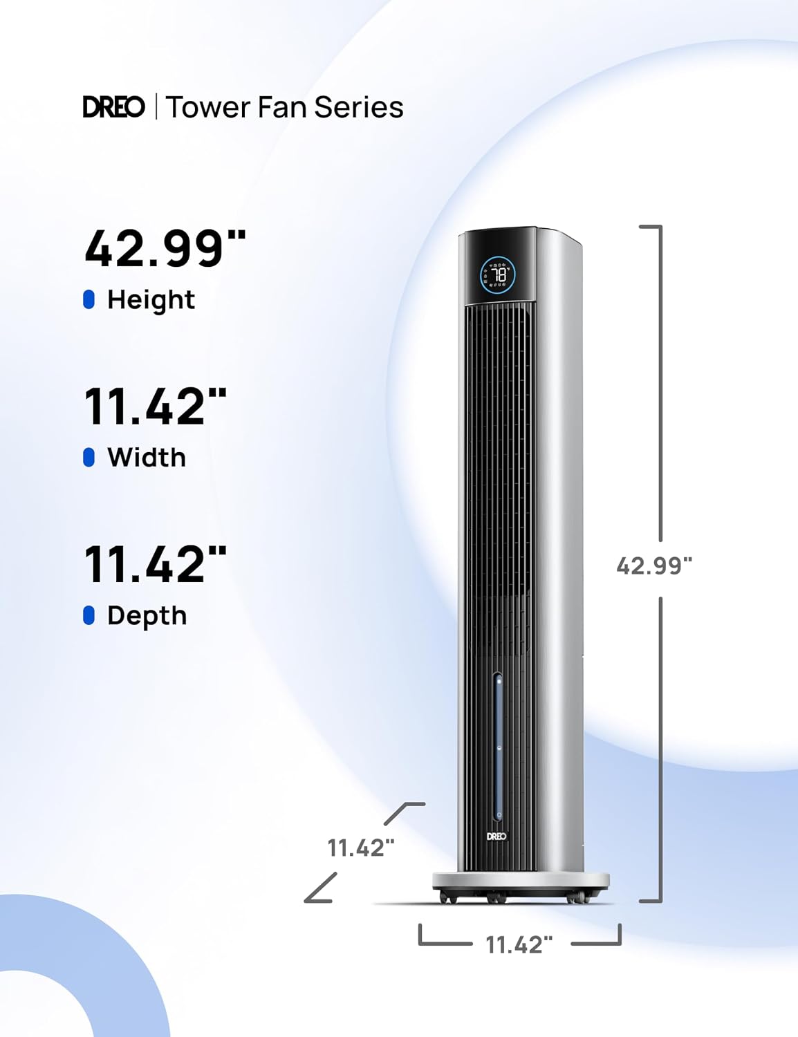 DREO Portable Air Conditiioner, 43' Cooling Fans That Blow Cold Air 2025 Upgraded, Evaporative Air Cooler, Quiet 85° Oscillating Fan, Easy Cleaning, APP Control, 4 Modes & 4 Speeds, 12H Timer, Silver