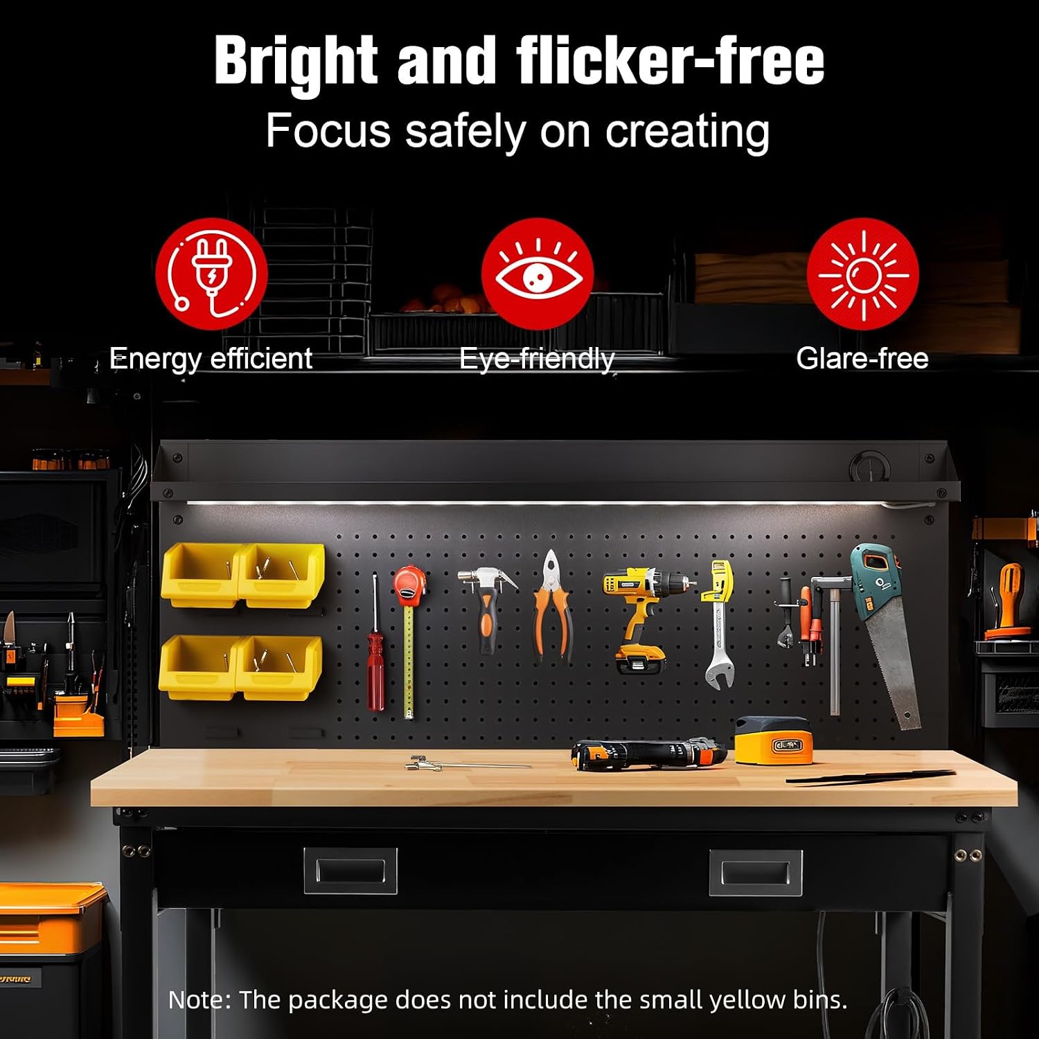 48' Workbench with Drawers, Work Benches for Garage with Strip Light, Adjustable Work Table with Large Pegboard, 2000 LBS Heavy Duty Table with Power Outlet Rubber Wood for Garage, Office