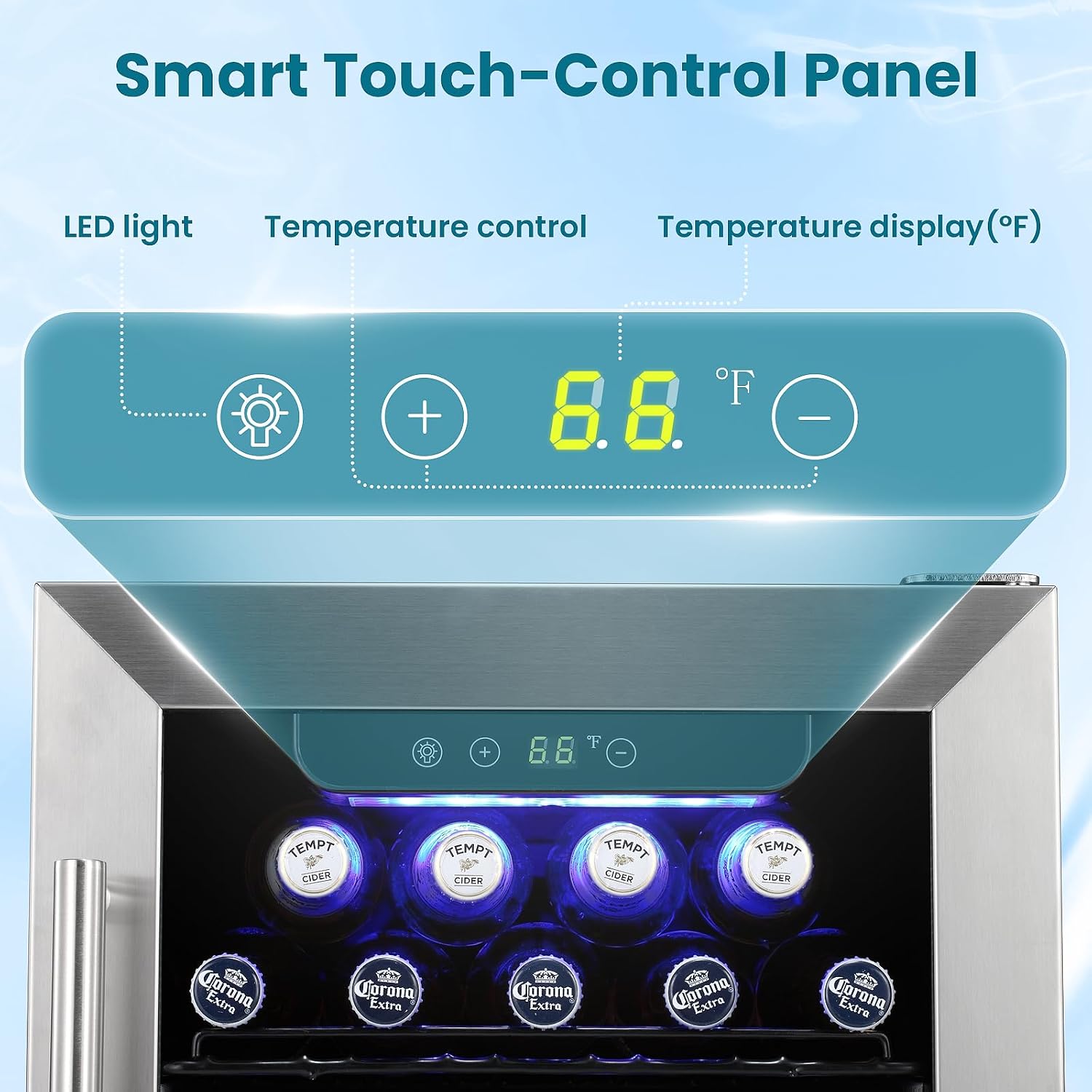 Antarctic Star 115 Can Beverage Refrigerator Cooler, 2.9 Cu.Ft Mini Fridge with Safety Lock, Beverage Cooler with Glass Door/LED Light/Adjustable Removable Shelves for Home/Office/Bar(Stainless Steel)