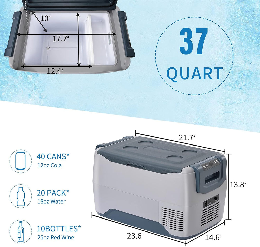 Zaboro Car Fridge Portable Freezer Cooler with 12/24V DC, Travel Refrigerator for Vehicles, Car, Truck, RV, Camping BBQ, Patio Picnic and Fishing Outdoor, Grey