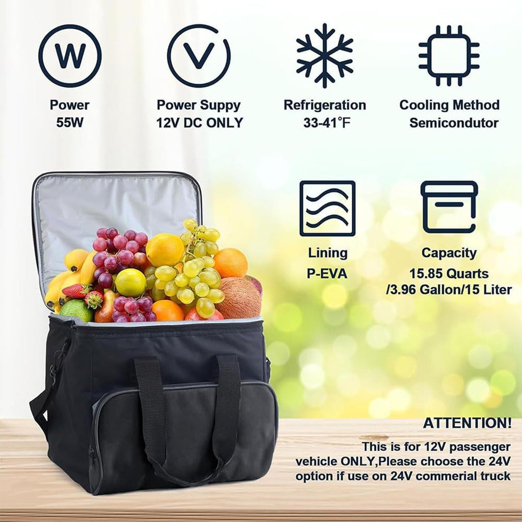 Universal Portable Electric Refrigeration Bag 15 Liters, 12V Dc Car Refrigerator, Good Freshness Preservation Effect, Suitable For Cars, Rv Camping.