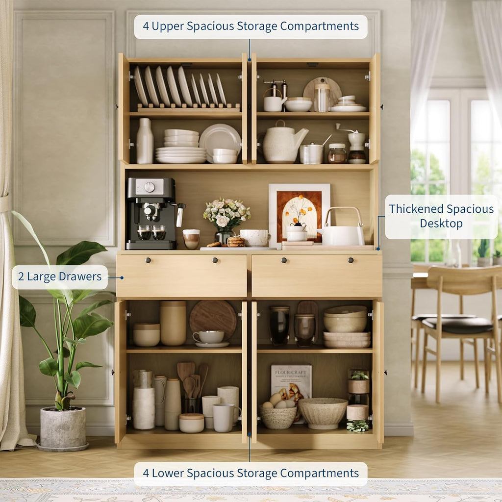 Garvee 71' Tall Kitchen Pantry Storage Cabinet with Charging Station, Food Hutch with Drawers, Doors, Shelves, and Countertop for Dining Room
