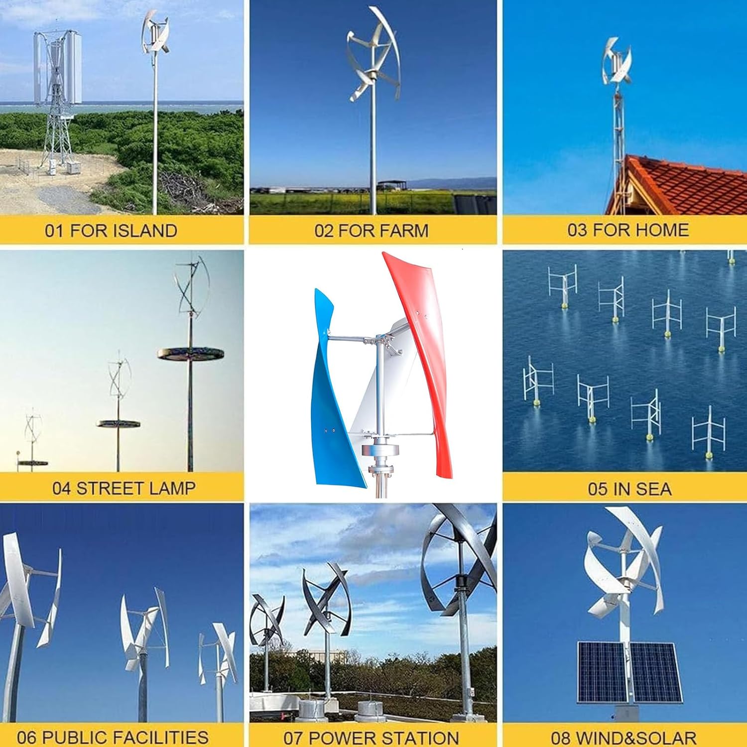 Vertical Wind Power Turbine Generator Kit 6000W 3 Blades Portable Helix with Controller Nature Power for Marine RV Home Industrial 12V