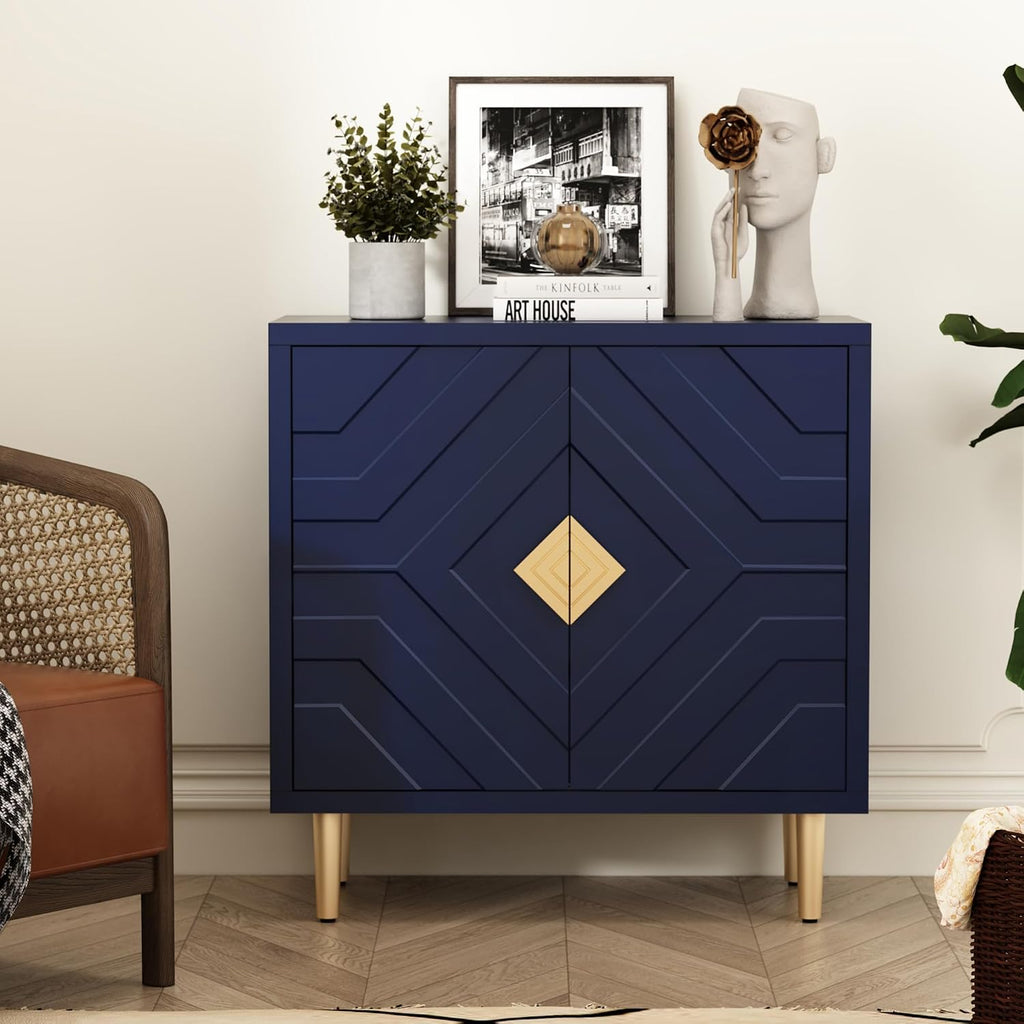 HLR Sideboard Storage Cabinet with 2 Doors, Accent Cabinet with Decorative Embossed Pattern Doors, Sideboard Buffet for Living Room, Kitchen, Dining Room, Hallway