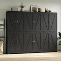 Kitchen Pantry Cabinet Set of 3, 72' Tall Farmhouse Storage Cabinet with 4 Barn Doors and Adjustable Shelves, Pantry Cabinet Versatile Storage for Kitchen, Living Room, Black