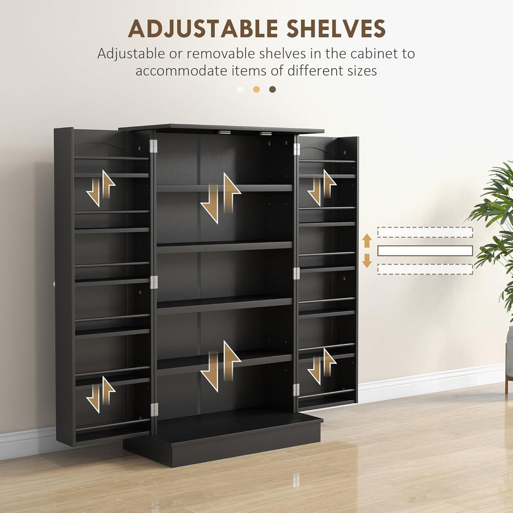 HOMCOM 41' Kitchen Pantry Storage Cabinet, Freestanding Kitchen Cabinet with 12 Door Shelves, Double Doors, 5-Tier Shelving and Adjustable Shelves, Black