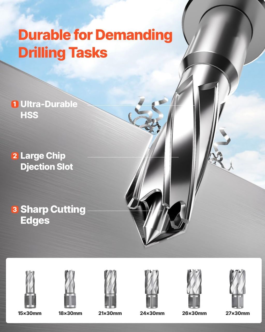 VEVOR Magnetic Drill, 1450W Motor 2 in Coring Diameter, 2922 lbf Magnetic Force, Portable Electric Mag Drill Press with 6 Coring Bits, Variable Speed, Drilling Machine for Metal Surface, Industrial