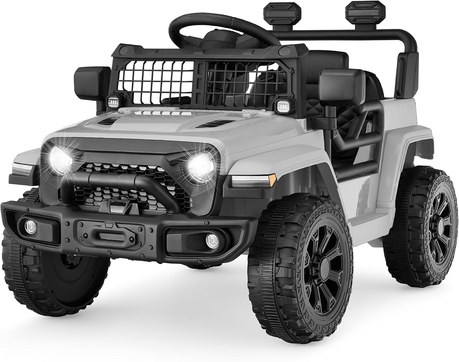 Best Choice Products 6V Kids Ride On Toy, Mini Truck, Electric Play Car w/Parent Remote Control, 4-Wheel Suspension, LED Lights, 2 Speeds, Functional Horn, 3.1MPH Max Speed - Light Gray