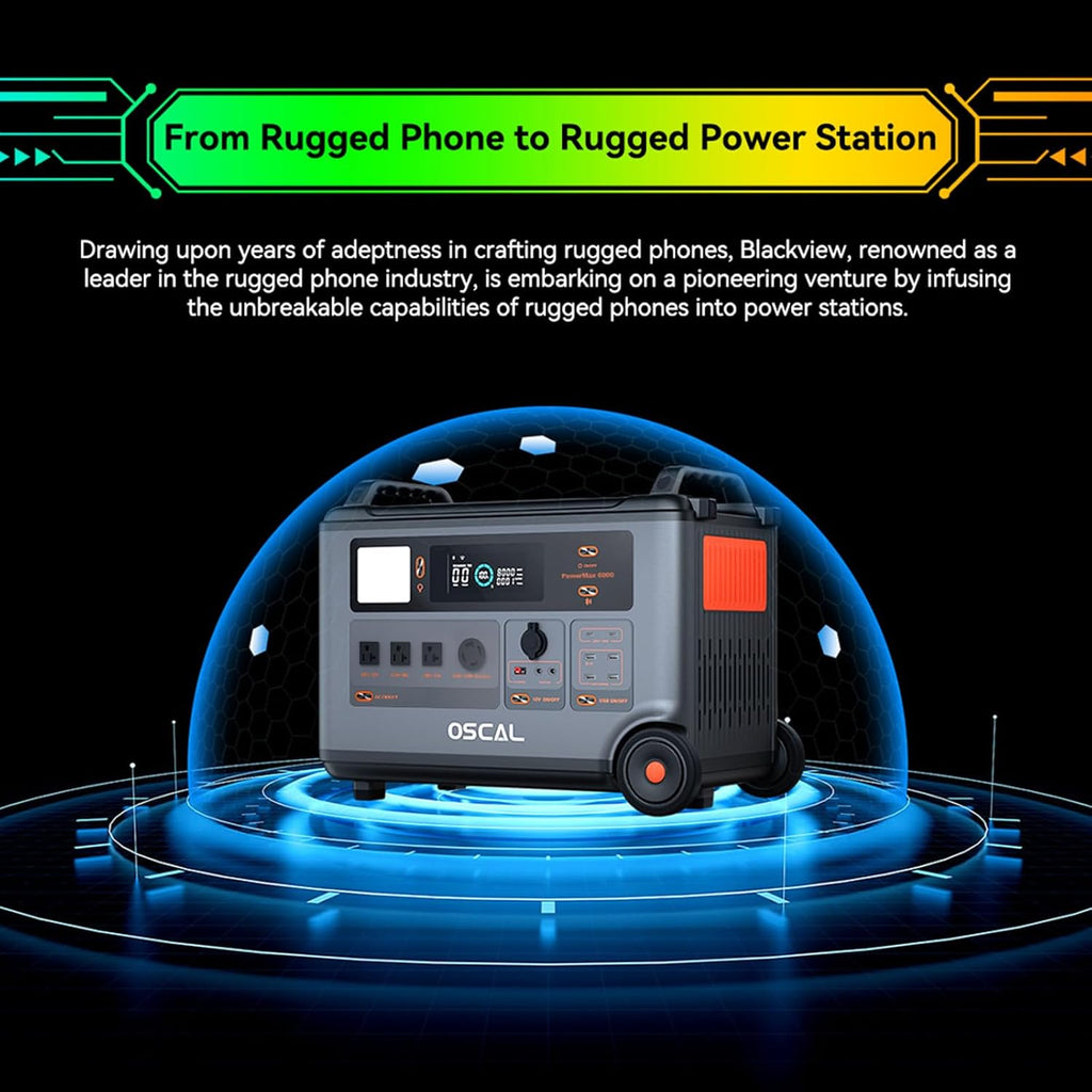 OSCAL 6000W(9000W Peak) Portable Solar Power Station with 3 * 400W Solar Panels, 3600Wh LiFePO4 Battery with 3600Wh Expansion Battery Pack, 2400W Solar Charging Generator for Camping, Home, Emergency