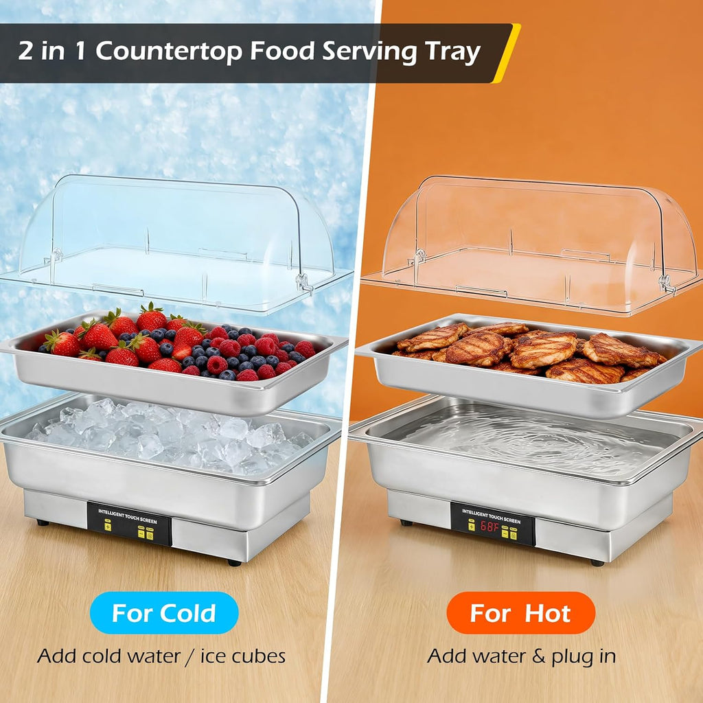 Dyna-Living Electric Chafing Dishes for Buffet, 9.5QT Full Size & Half Size Chafing Dish Buffet Set 600W Electric Buffet Servers and Warmers with Temp Control Display Food Warmers for Parties Catering
