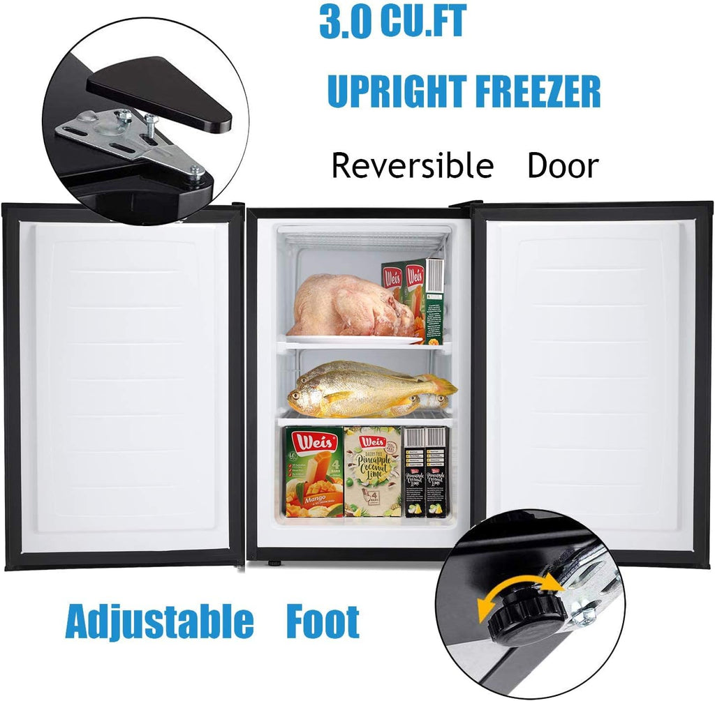 Antarctic Star Upright Freezer 3.0 Cu.ft, Compact Mini Freezer with Reversible Single Door, Temperature Control, Removable Shelves, Small freezer Stainless Steel for Dorms Home Office, Silver