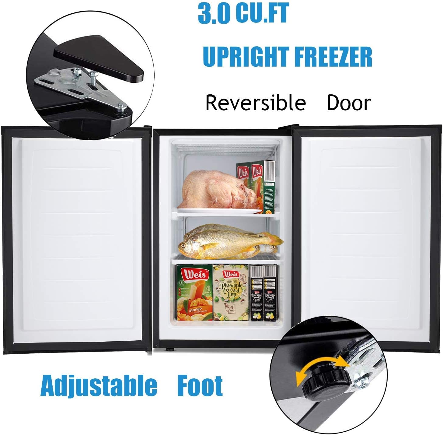 Antarctic Star Upright Freezer 3.0 Cu.ft, Compact Mini Freezer with Reversible Single Door, Temperature Control, Removable Shelves, Small freezer Stainless Steel for Dorms Home Office, Silver