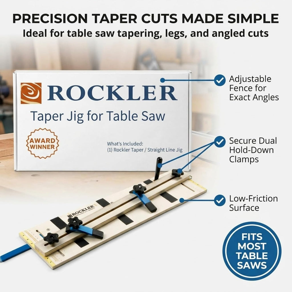 Rockler Taper Jig/Straight Line Jig - Power Tool Accessory Jigs Makes Tapered Cuts Fast - Wood Cutting Jig is Perfect for Chair Legs - Hardware Jig Includes 36' Miter Bar – Table Saw Accessories