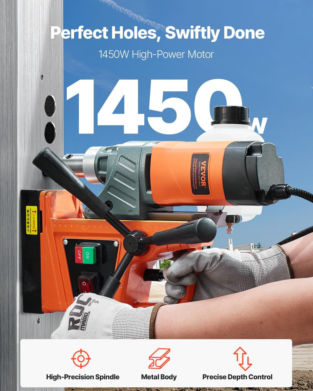VEVOR Mag Drill Press, 1300W 1.57' Boring Diameter, 2922lbf Power Portable Magnetic Drill, 810 PRM, 11Pcs Drill Bits Electric Drilling Machine for Metal Surface, Industrial and Home Improvement