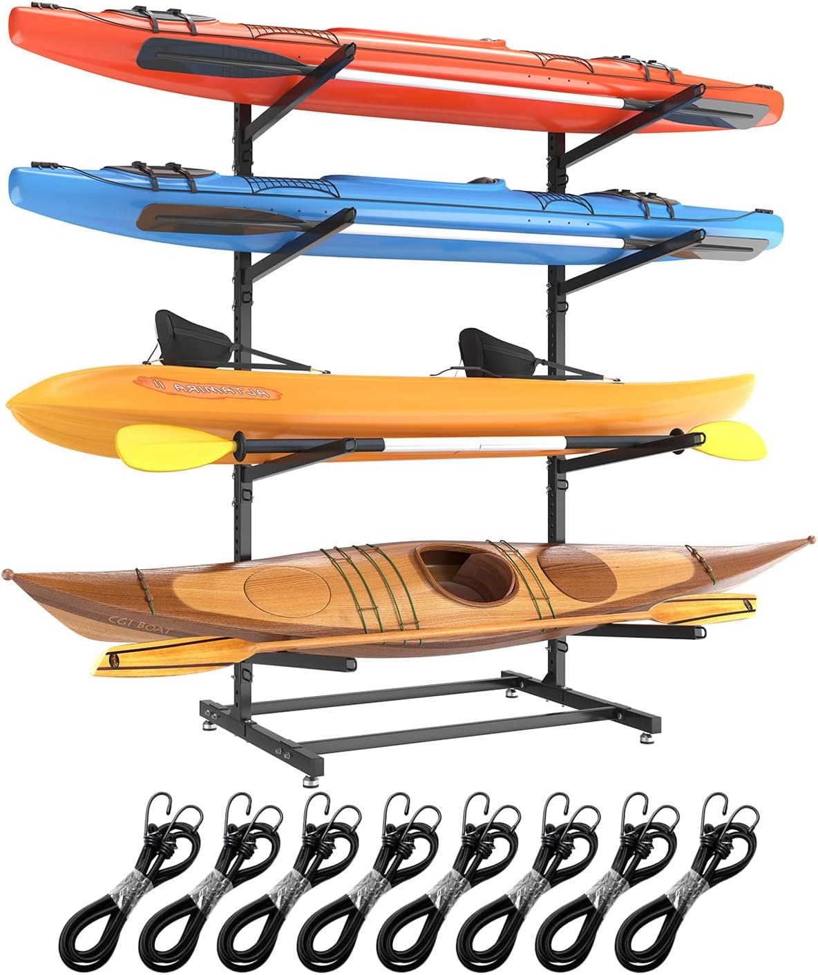 LotFun Kayak Storage Rack, Freestanding Heavy Duty Adjustable Kayak Stand Indoor Outdoor Storage Rack Garage, with Foot Pad, for Kayaks, SUPs, Canoes, Surfboard (4Levels)