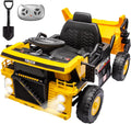 Ride on Dump Truck, 12v Ride on Construction Car for Kids with Remote Control,Electric Dump Bed and Extra Shovel, Construction Truck,Music Player, LED Lights for Toddlers-Yellow