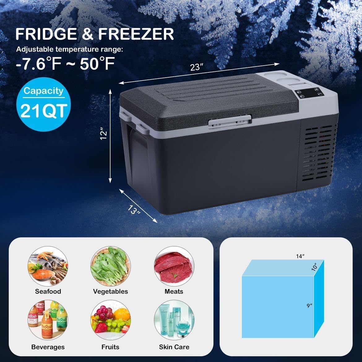 12 Volt Refrigerator, 21 Quart Portable Refrigerator -7.6℉ to 50℉, 21 QT(20L) RV Freezer, Car Fridge with 12/24V DC and 110-240V AC, Portable Freezer RV Car Cooler for Camping Travel Outdoor and Home