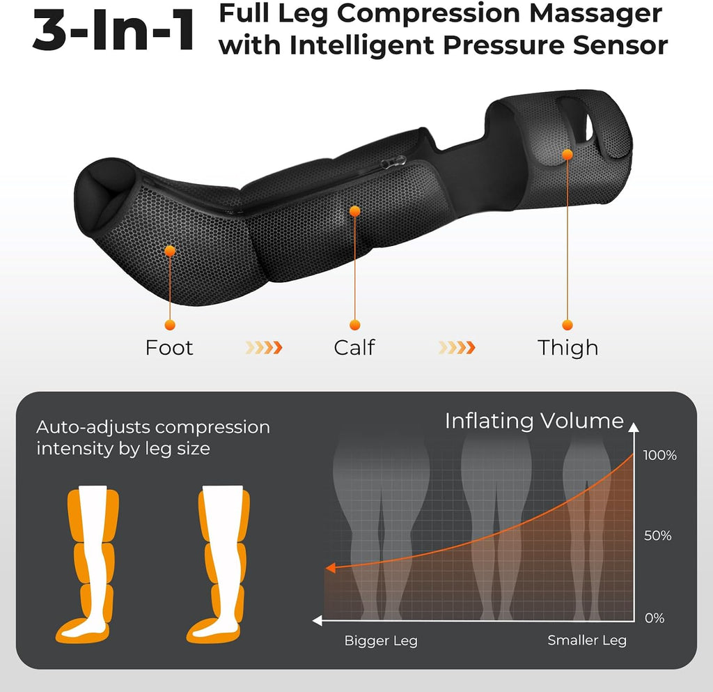 Nekteck Leg Compression Massager with Heat Leg Massager for Circulation and Pain Relief, Air Compression Boot Massage Tool with 2 Heats 6 Modes, Relaxation Gifts for Men Women Dad Father's Day