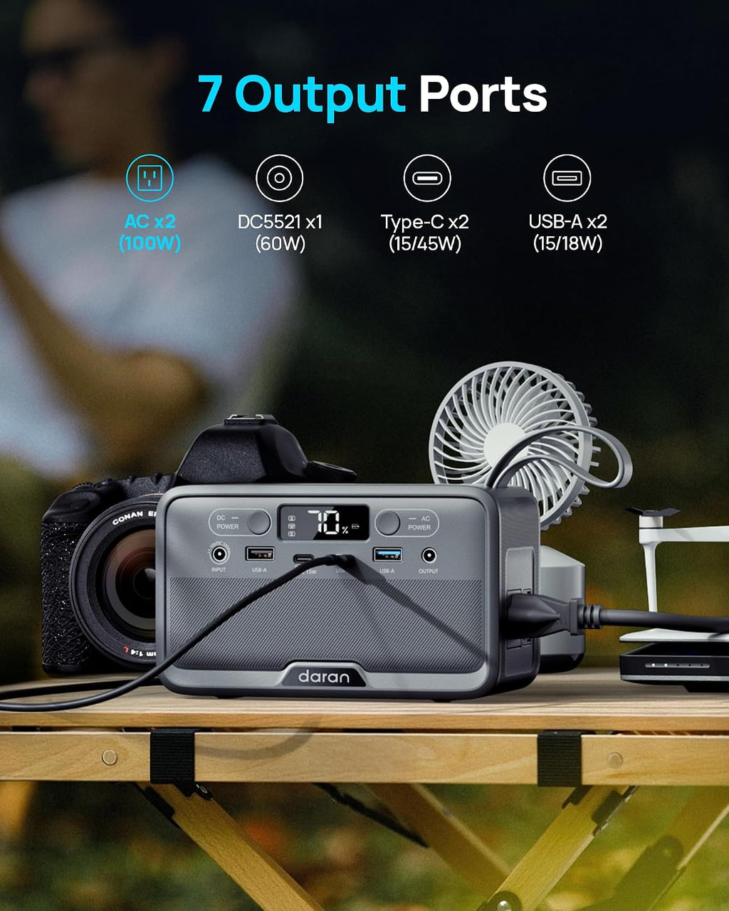 DaranEner Portable Power Station 100W(200W Peak) LiFePO4 Solar Power Bank, 89.6Wh Small Generator, Power Station with AC & PD Fast Charging for Camping,Home,Backup,Outdoor,Emergency,RV