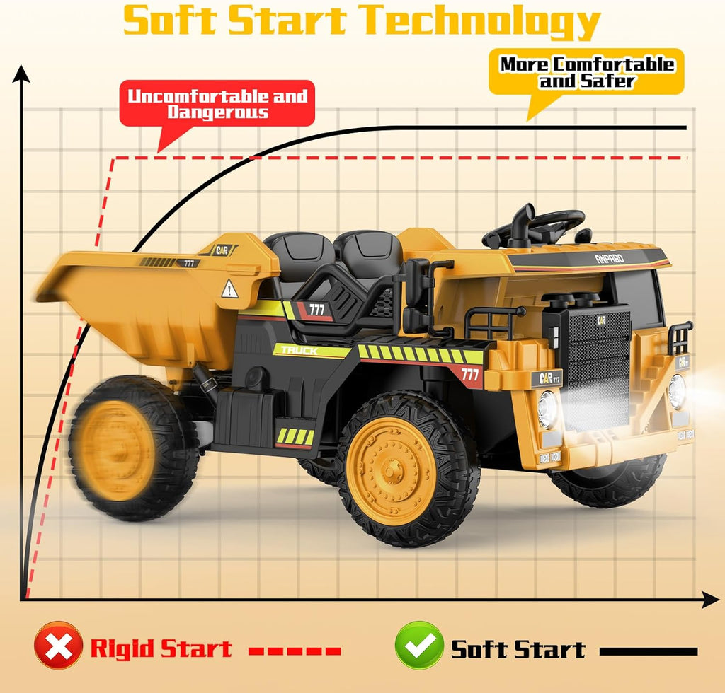 ANPABO Ride on Dump Truck, Ride on Car with Remote Control, Electric Dump Bed and Extra Shovel, Ride on Construction Vehicle with Music Player, Key Start for Safety, Ideal Gift for Kids