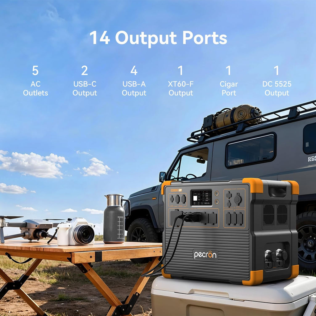 PECRON Portable Power Station E3800 LFP with 240V Double Voltage Hub, 3840Wh LiFePO4 Battery Backup, 4200W Solar Generator, Expandable to 53.76kWh Power Station, Fast Charging for Home, Camping, RV