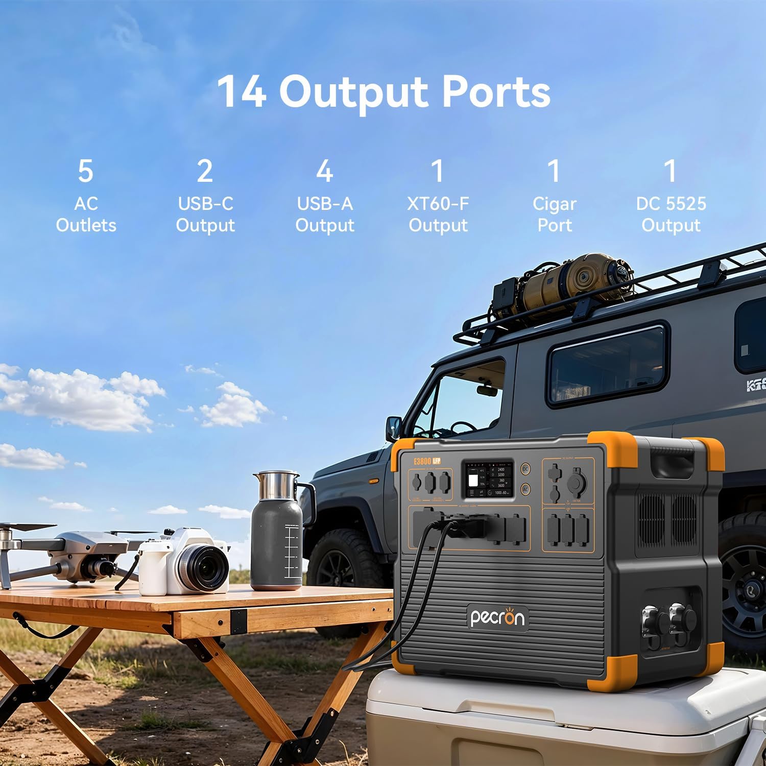 PECRON Portable Power Station E3800 LFP with 240V Double Voltage Hub, 3840Wh LiFePO4 Battery Backup, 4200W Solar Generator, Expandable to 53.76kWh Power Station, Fast Charging for Home, Camping, RV