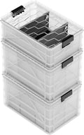 SIDIO CRATE Pro Pack - Two Full Size and One Half Size SidioCrate, Stackable Outdoor Organizer Storage Bins with Clear Lid and Dividers - Clear