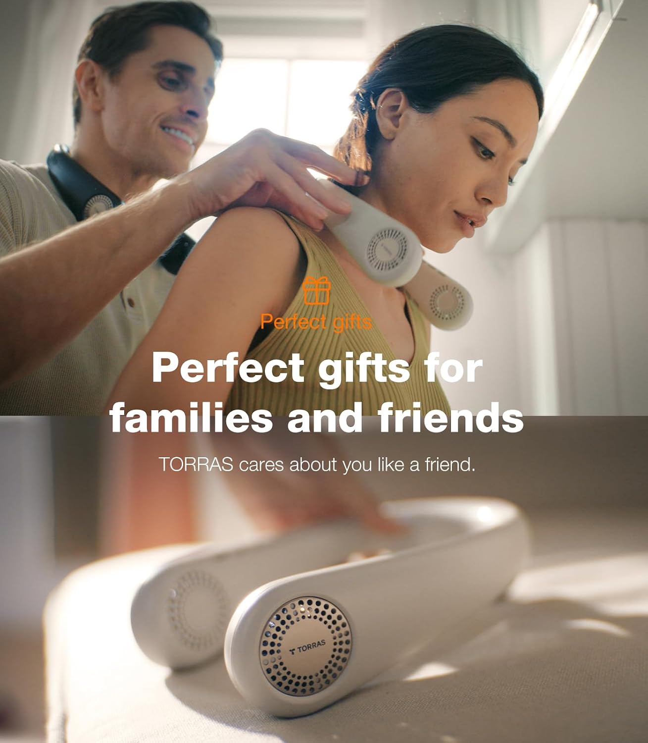 TORRAS COOLiFY Air Neck Air Conditioner, Ultra-Light Portable Neck Fan Rechargeable, Personal Cooling Device Neck Fans with 3 Modes Fan/Cooler/Heat, White