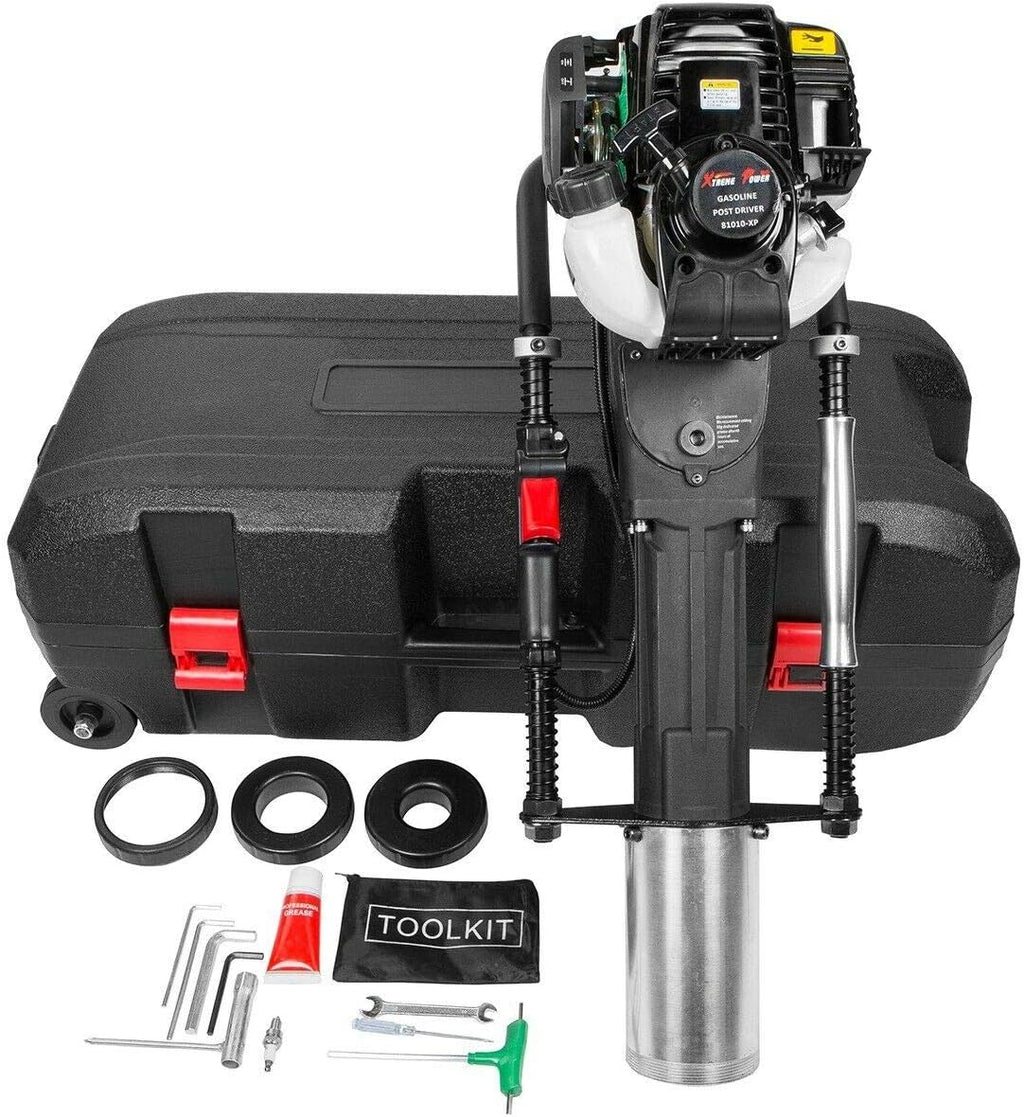 XtremepowerUS 38cc Gas-Powered T Post Driver Fence Post Driver Gasoline Piling 4-Stroke EPA Certificated w/Rolling Case