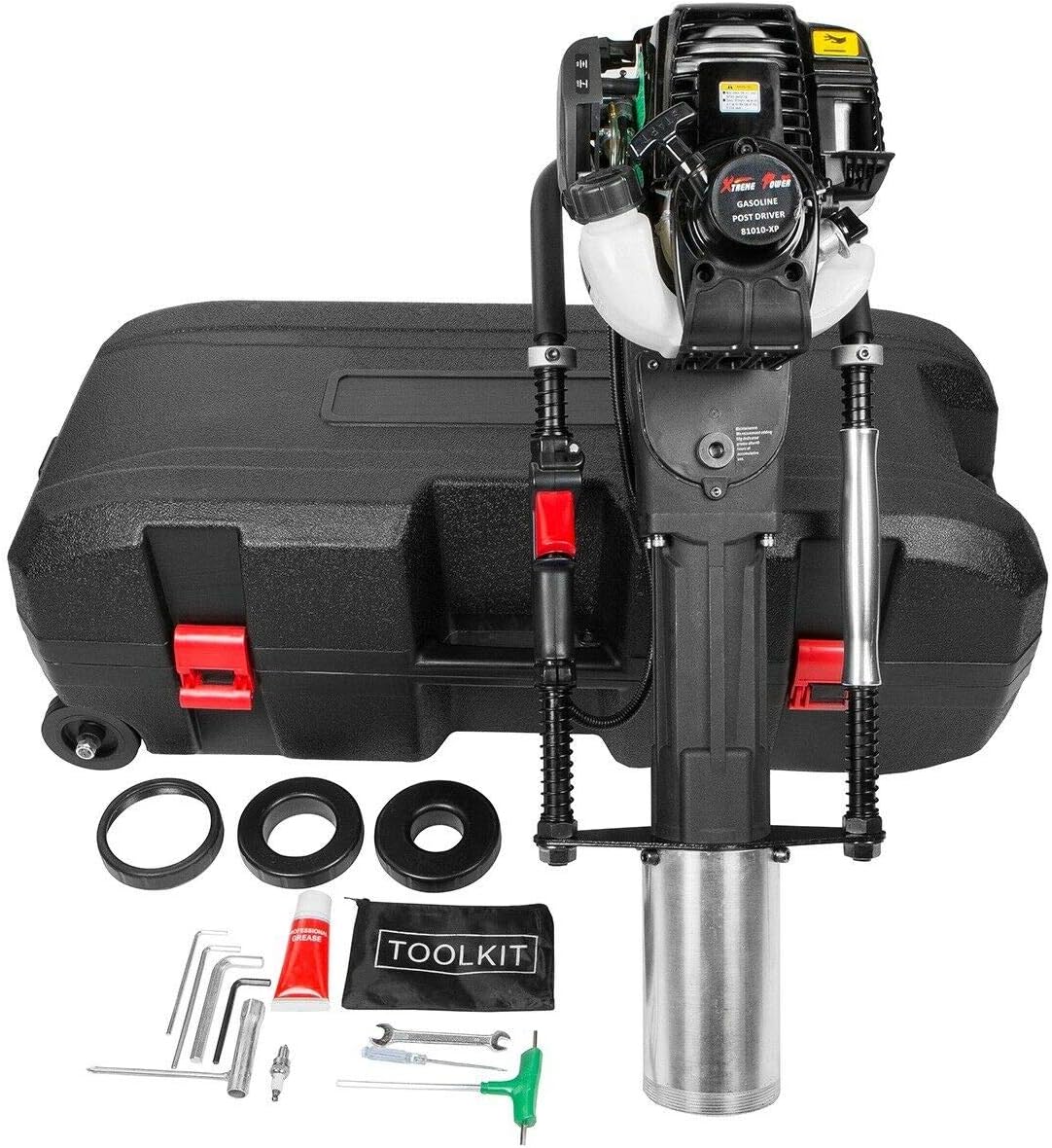 XtremepowerUS 38cc Gas-Powered T Post Driver Fence Post Driver Gasoline Piling 4-Stroke EPA Certificated w/Rolling Case