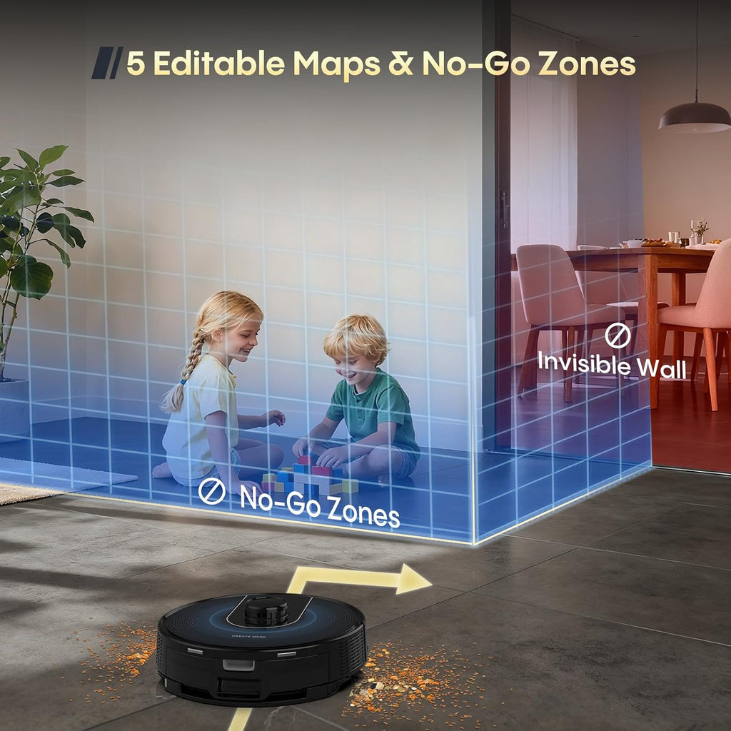 Bagotte Robot Vacuum and Mop Combo, 6000Pa Robotic Vacuums with Mapping, Automatic Self-Recharging, LiDAR Navigation,2.4G WiFi/App/Alexa/Remote Control for Pet Hair,Hard Floor,Carpet