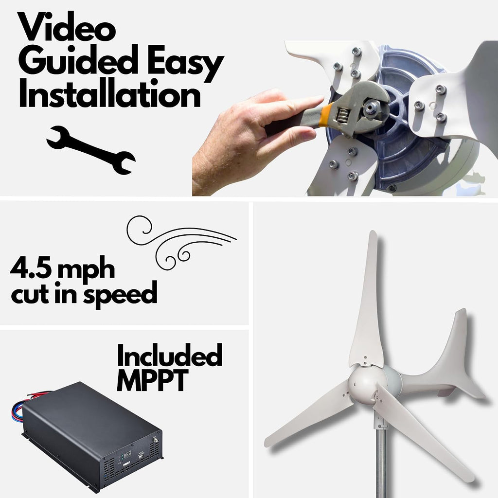 Automaxx Windmill 600W (12V/24V) (50A/25A) Wind Turbine Generator kit Wind Power MPPT Charge Controller Included (Amp, Volt & Watt Display) + Automatic and Manual Braking System. DIY Installation