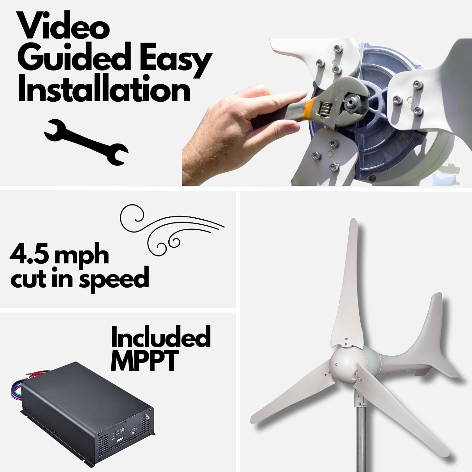 Automaxx Windmill 600W (12V/24V) (50A/25A) Wind Turbine Generator kit Wind Power MPPT Charge Controller Included (Amp, Volt & Watt Display) + Automatic and Manual Braking System. DIY Installation