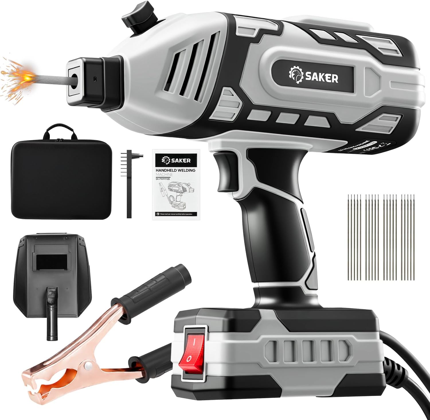 Saker Portable Electric Welding Machine,110V Portable Welder Handheld with IGBT Inverter 5 Variable Current Adjustment, ARC Welder Gun, Fits for 3/32' Wire Rods (Grey)