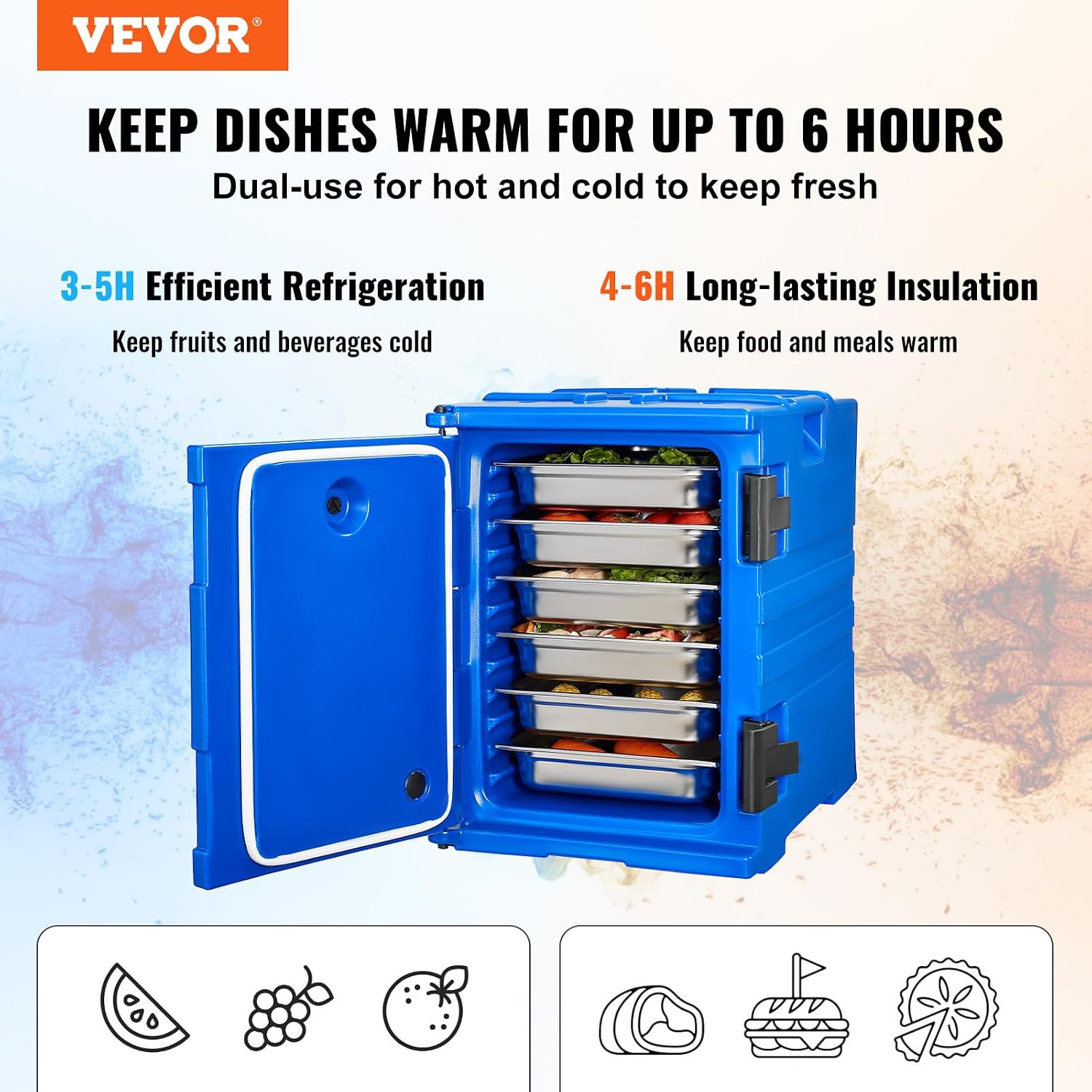 VEVOR Insulated Food Pan Carrier, 95 Qt Hot Box for Catering, Food Box Carrier with Double Buckles, Front Loading Food Warmer with Handles, Stackable End Loader for Restaurant, Canteen