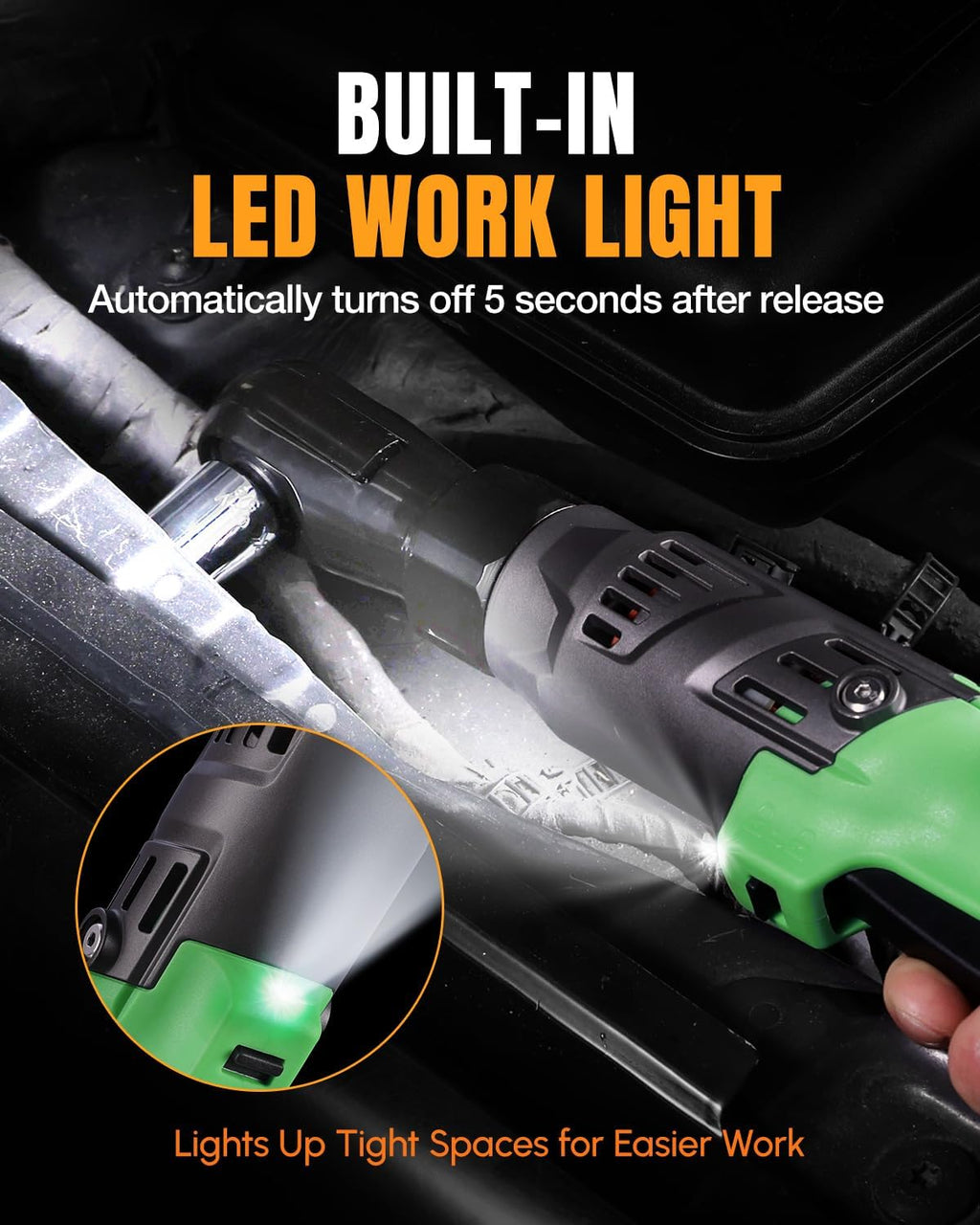 WORKPROX Electric Ratchet Wrench 1/2' Set, 20V Cordless Ratchet Wrench Kit, 74Ft-lbs, 250RPM, Battery Powered Ratchet with LED Light, 2-Pack 2000mAh Batteries, 7 Sockets & 3' Extension Bar