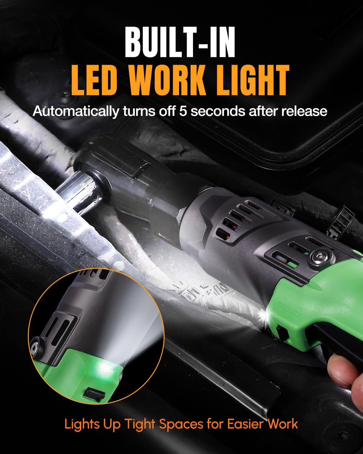WORKPROX Electric Ratchet Wrench 3/8' Set, 20V Cordless Ratchet Wrench Kit, 74Ft-lbs, 250RPM, Battery Powered Ratchet with LED Light, 2-Pack 2000mAh Batteries, 7 Sockets & 3' Extension Bar