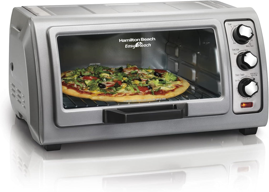 Hamilton Beach 6-Slice Countertop Toaster Oven with Easy Reach Roll-Top Door, Bake Pan, Silver (31127D) & (76606ZA) Smooth Touch Electric Automatic Can Opener with Easy Push Down Lever