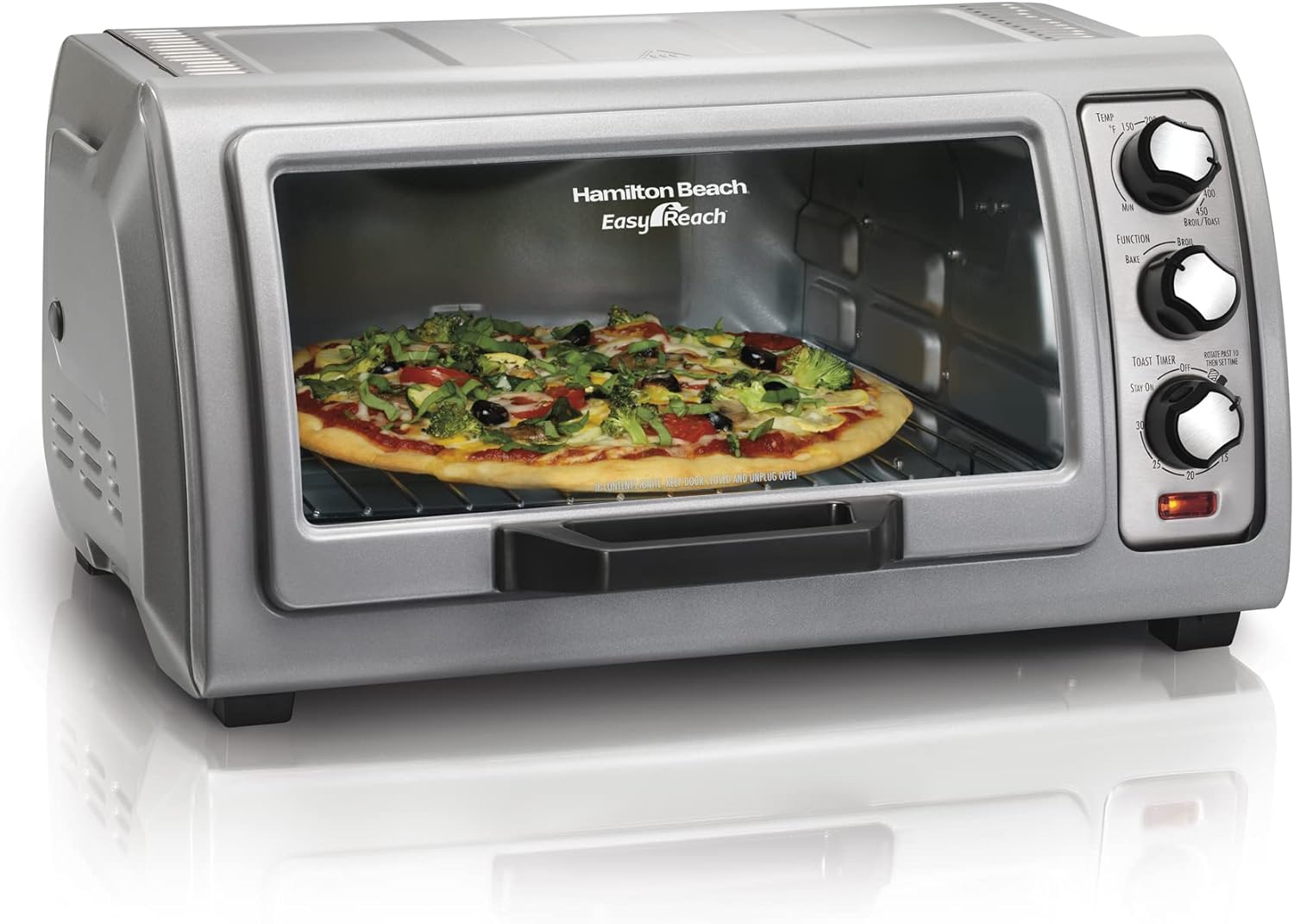 Hamilton Beach 6-Slice Countertop Toaster Oven with Easy Reach Roll-Top Door, Bake Pan, Silver (31127D) & (76606ZA) Smooth Touch Electric Automatic Can Opener with Easy Push Down Lever