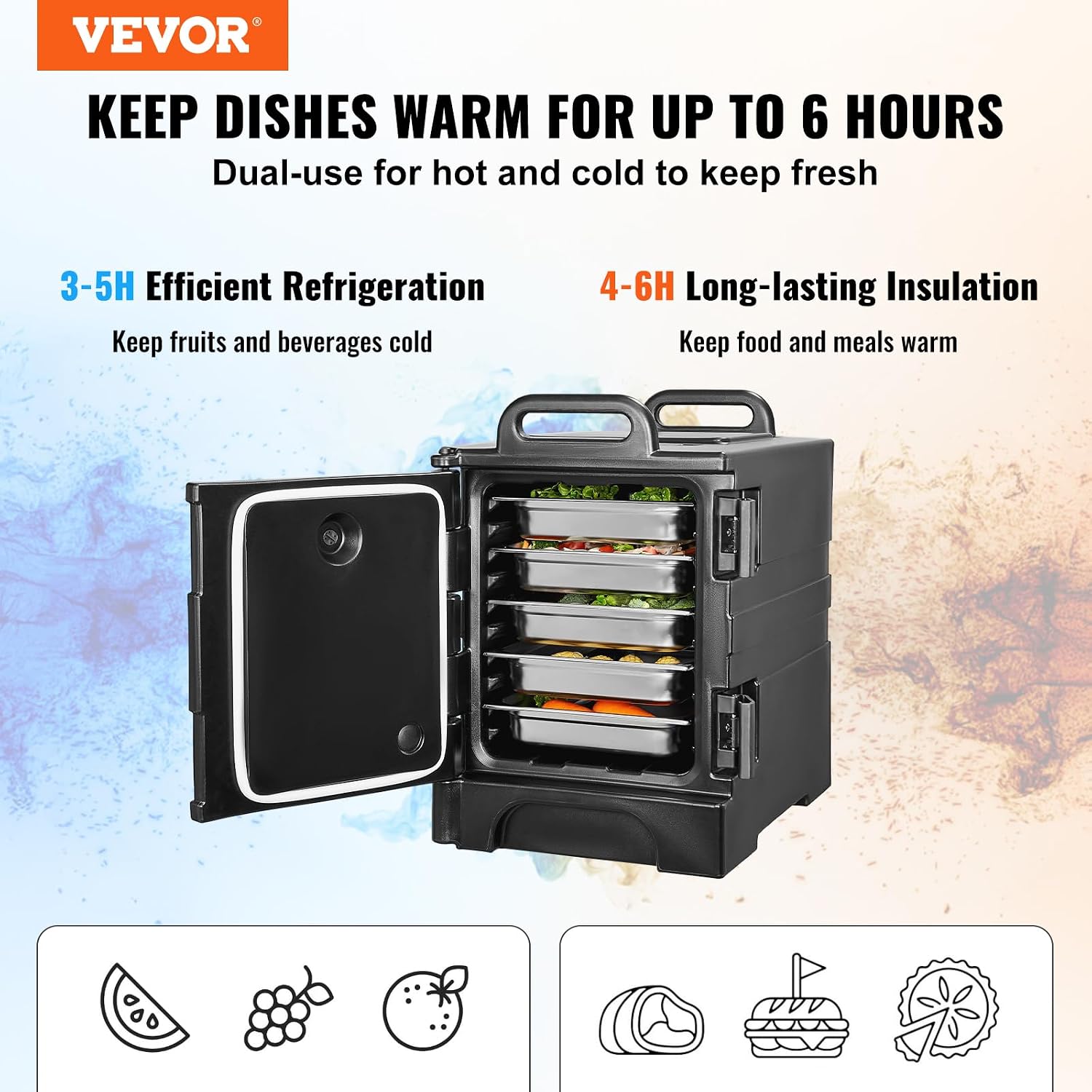 VEVOR Insulated Food Pan Carrier, 81 Qt Hot Box for Catering, Food Box Carrier with Double Buckles, Front Loading Food Warmer with Handles, Stackable End Loader for Restaurant, Canteen