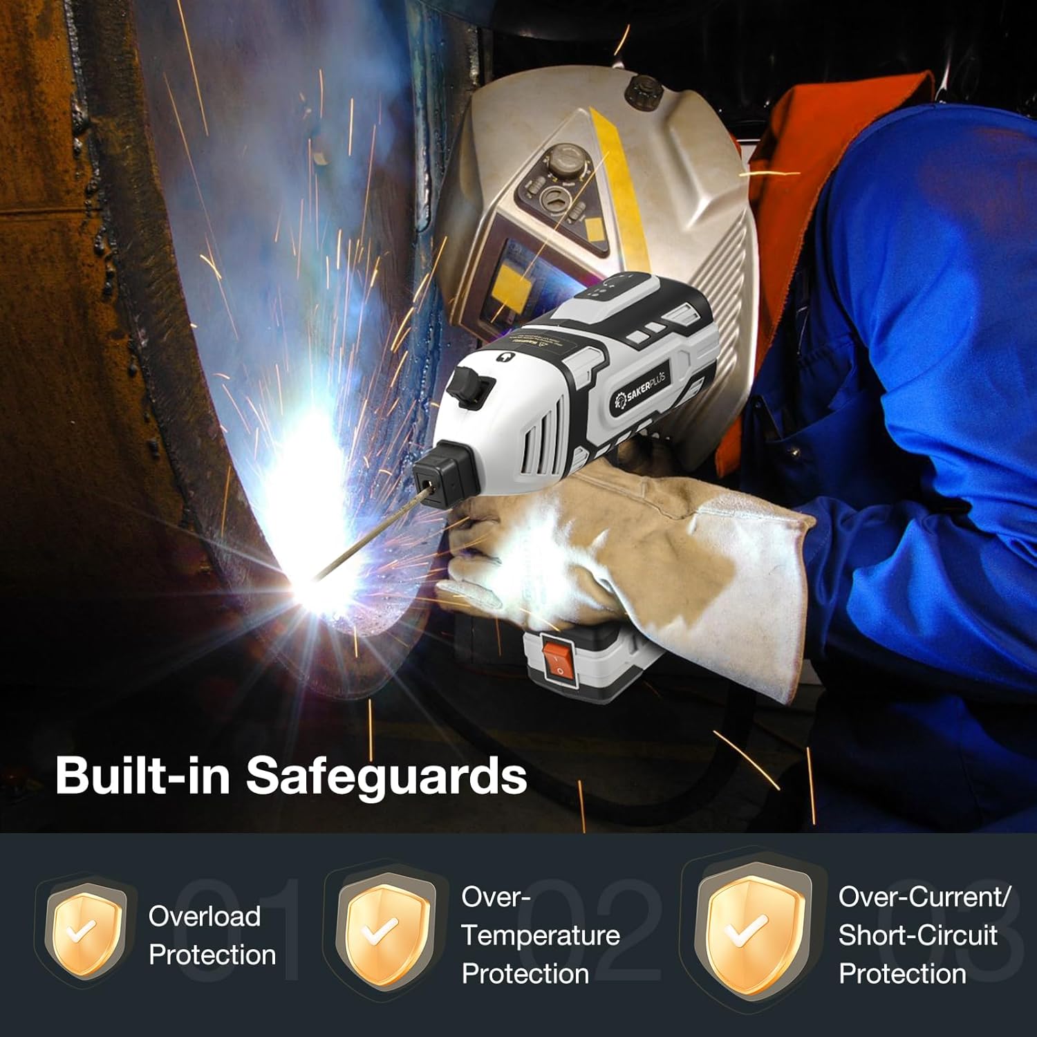 Sakerplus Portable Welding Machine, Handheld Welder Machine 110V, ARC Portable Welder with IGBT Inverter 5 Variable Current Adjustment, 30pcs 3/32' Wire Rods, Welding Helmet, Carring Case Included