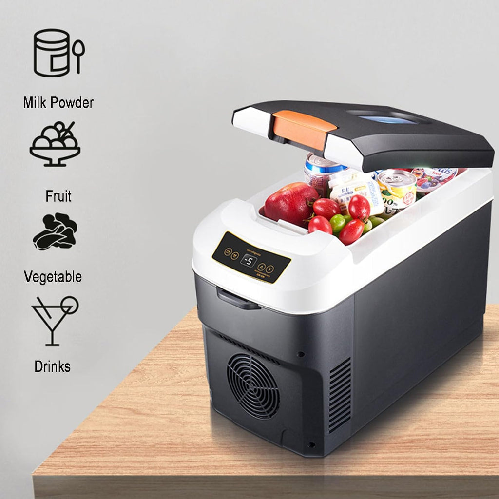 Car Refrigerator, Personal Thermoelectric Cooler/Warmer, 10 Liter Capacity, Portable Electric Car Cooler with 12/24V DC & 220V AC Small Fridge for Car, RV, and Camping Use