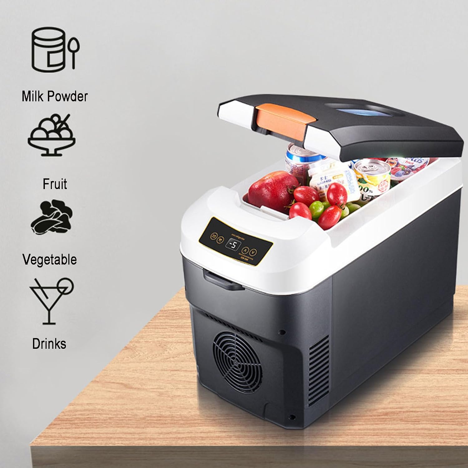 Car Refrigerator, Personal Thermoelectric Cooler/Warmer, 10 Liter Capacity, Portable Electric Car Cooler with 12/24V DC & 220V AC Small Fridge for Car, RV, and Camping Use