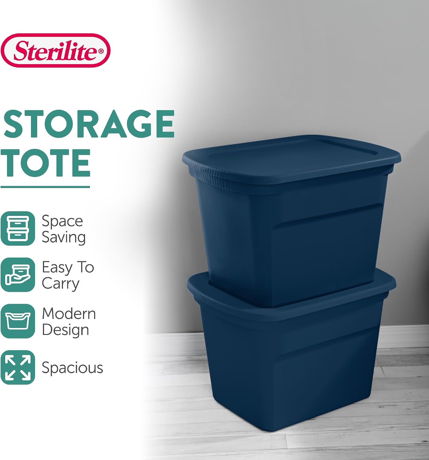 Sterilite 8-Pack Storage Tote, Plastic Container Bins with Lids, 18 Gallon, Marine Blue - Heavy-Duty Organizing Containers for Closet, Bathroom, and Office