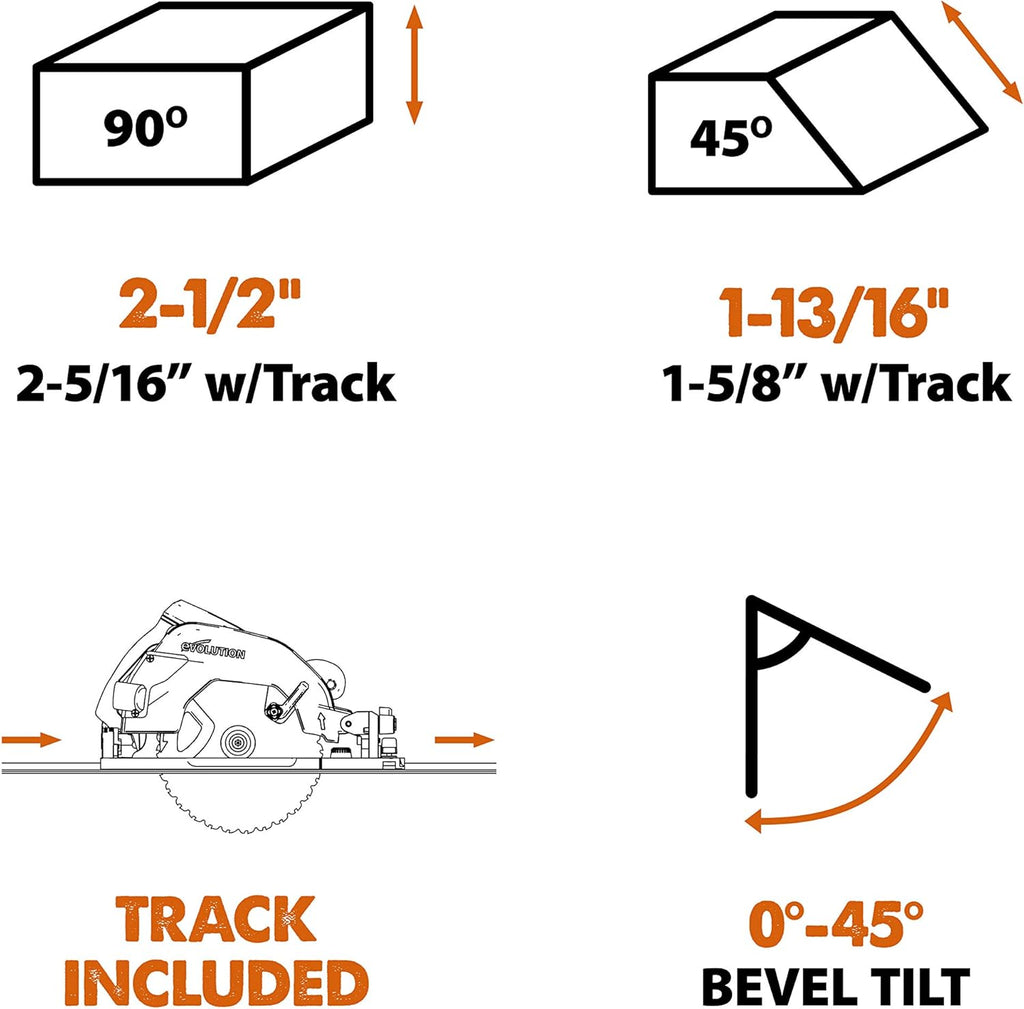 Evolution Power Tools R185CCSX Multi-Material Circular Track Saw Kit with 40' Track Included, TCT Blade Included, Cuts Wood, Plastic, Metal & More, 7-1/4 Inch