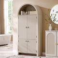 IFBUY 71' Tall Arched Bathroom Storage Cabinet, Modern Fluted Storage Cabinet w/Doors, 3 Adjustable Shelves, 6 Door Shelves, Wood Freestanding Cabinet for Bathroom, Entryway, Hallway, Cream