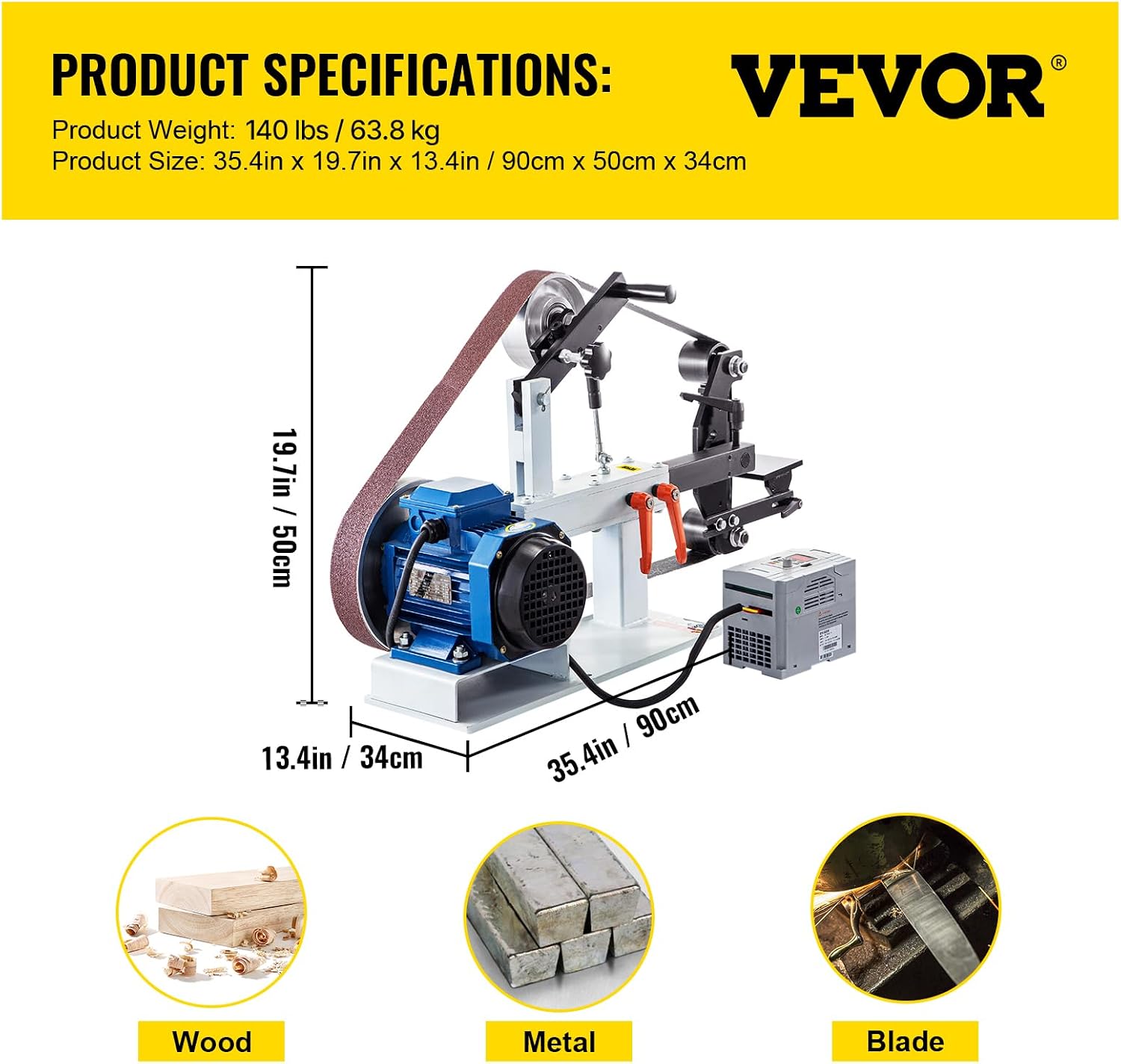 VEVOR 1500W 2HP Belt Sander Grinder, 2' x 82' Variable Speed Belt Grinder for Metalworking, 3-in-1 Belt Sander Polisher with 3 Grinding Moulds & Flat Platen Tool Rest for Knife Making