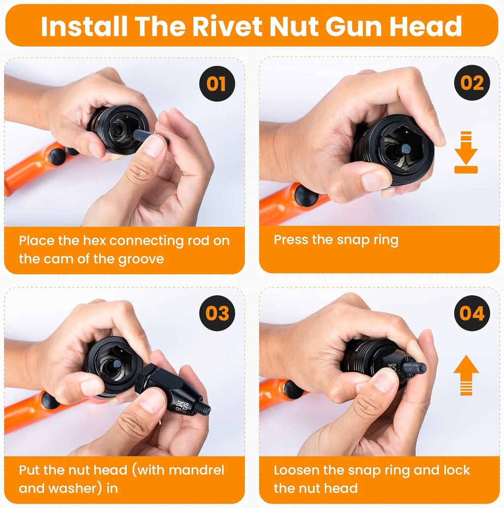 Metric Pneumatic Rivet Nut Tool Kit, Air Rivnut Gun with M6, M8 & M10 Mandrels