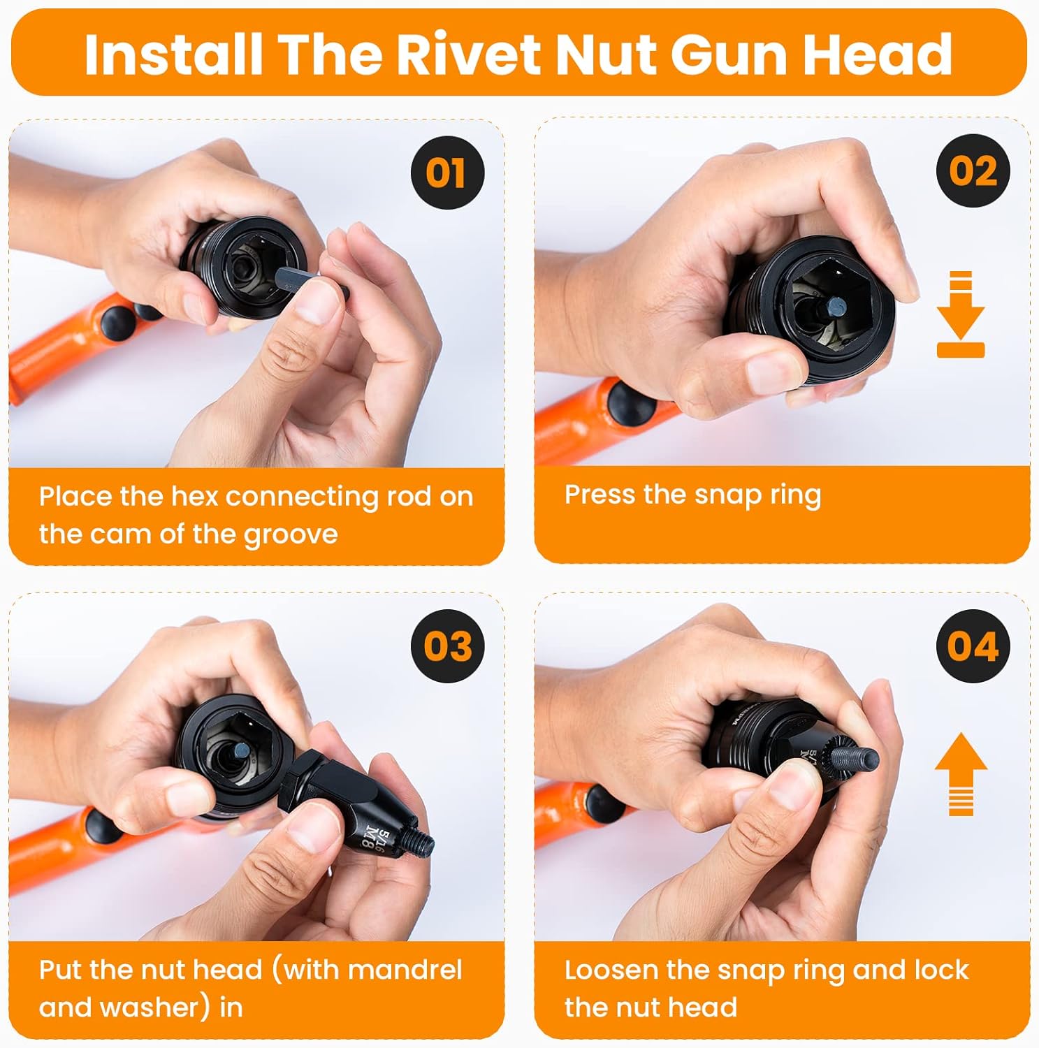 Metric Pneumatic Rivet Nut Tool Kit, Air Rivnut Gun with M6, M8 & M10 Mandrels
