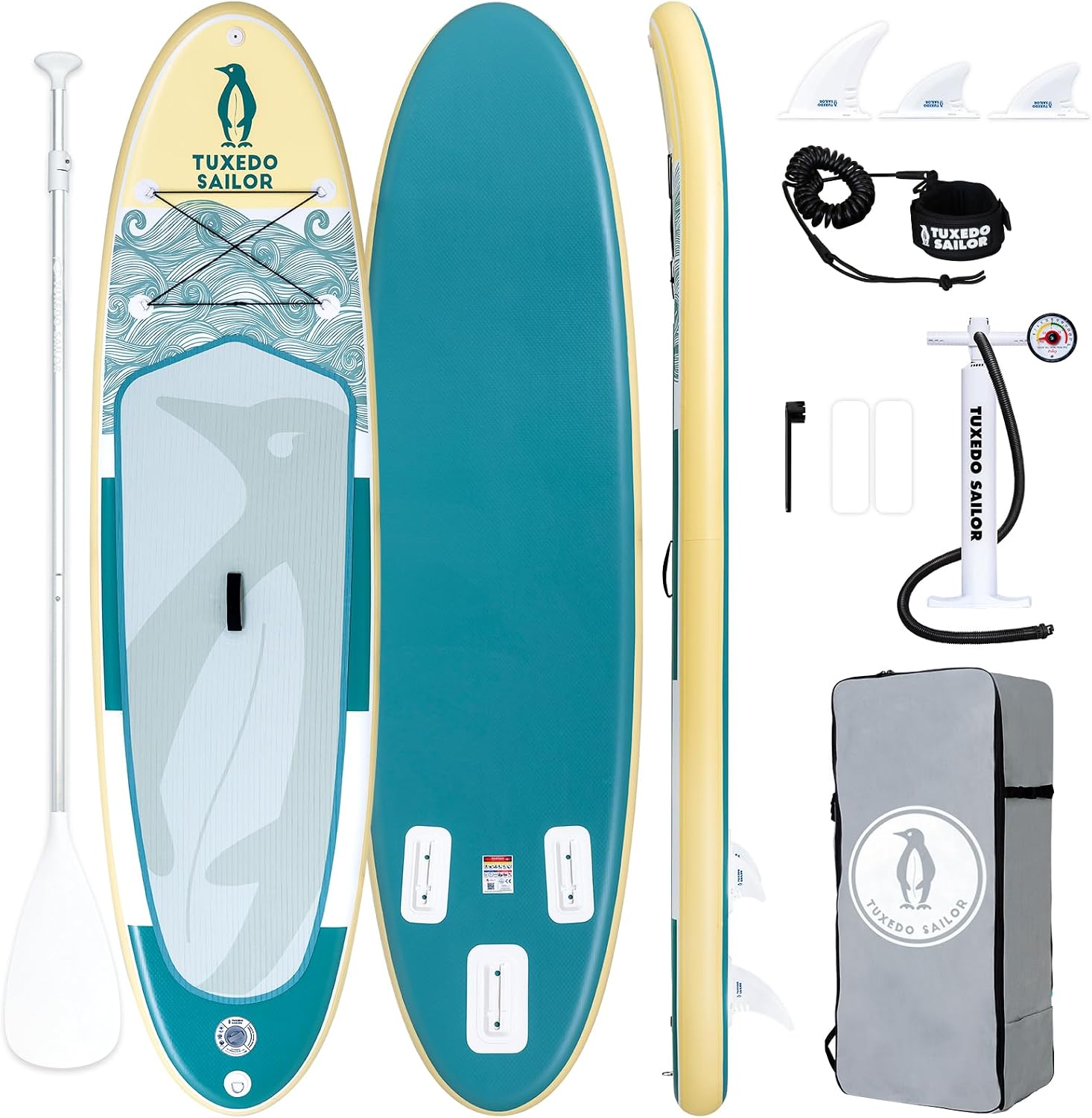 Tuxedo Sailor 10'6'×33'×6' Inflatable Stand Up Paddle Board with Premium SUP Accessories,Adults & Youth for All Skill Levels, Included with Board, Paddle, Pump, Fins, Backpack Green Paddleboard